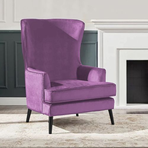 Velvet Royal Chair with Wingback and Arms, Light Purple, E7, In House