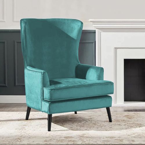 Velvet Royal Chair with Wingback and Arms, Light Turquoise, E7, In House
