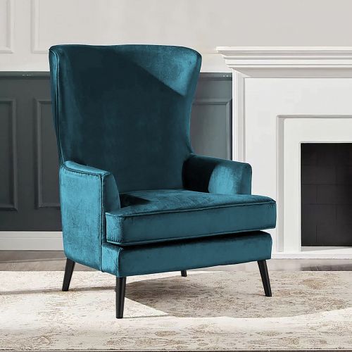 Velvet Royal Chair with Wingback and Arms, Dark Turquoise, E7, In House
