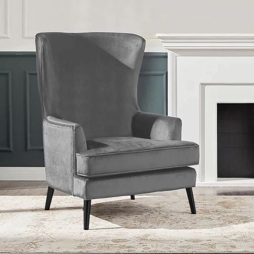 Velvet Royal Chair with Wingback and Arms, Gray, E7, In House
