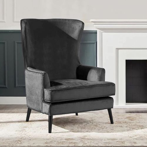 Velvet Royal Chair with Wingback and Arms, Dark Gray, E7, In House