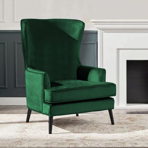 Velvet Royal Chair with Wingback and Arms, Dark Green, E7, In House