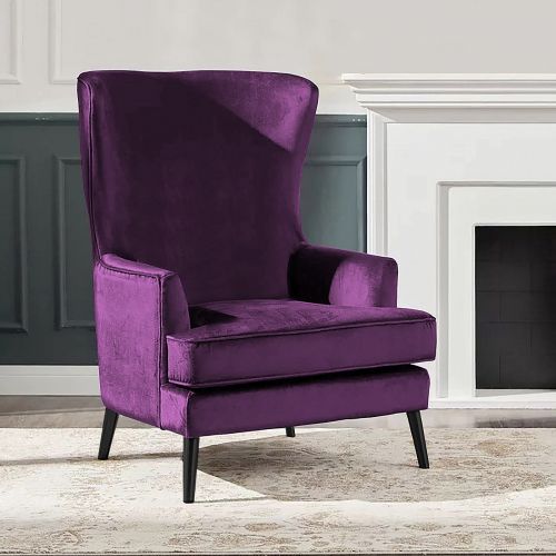 Velvet Royal Chair with Wingback and Arms, Dark Purple, E7, In House