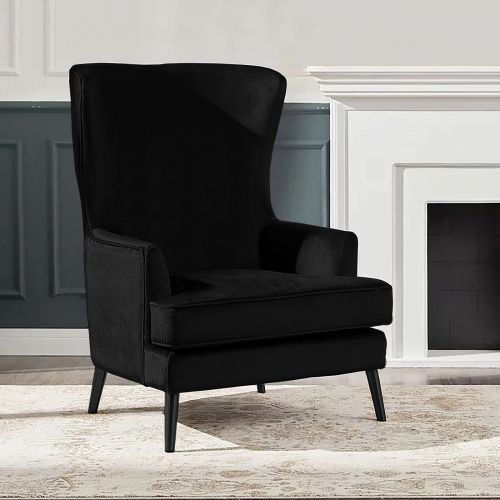 Velvet Royal Chair with Wingback and Arms, Black, E7, In House