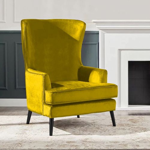 Velvet Royal Chair with Wingback and Arms, Gold, E7, In House
