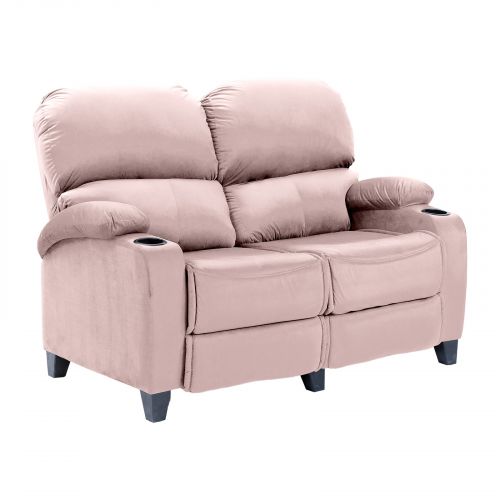 Velvet Double Classic Cinematic Recliner Chair, Light Pink, NZ70, In House