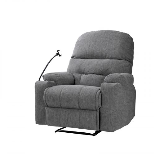 Padded Linen Rocking Cinematic Recliner Chair with Phone & Cups Holder, Light Grey, NZ80 PLUS