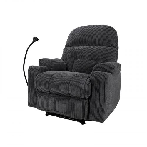 Striped Velvet Rocking & Rotating Cinematic Recliner Chair with Phone & Cups Holder, Grey, NZ80 PLUS