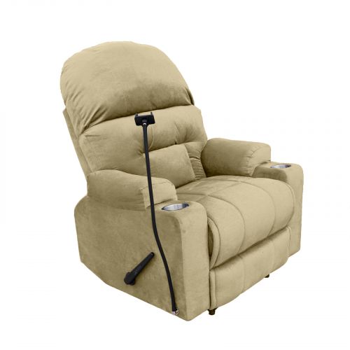 Velvet Rocking & Rotating Cinematic Recliner Chair with Phone Holder, Dark Ivory, NZ80 PLUS, In House