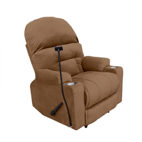 Velvet Rocking & Rotating Cinematic Recliner Chair with Phone Holder, Light Brown, NZ80 PLUS, In House