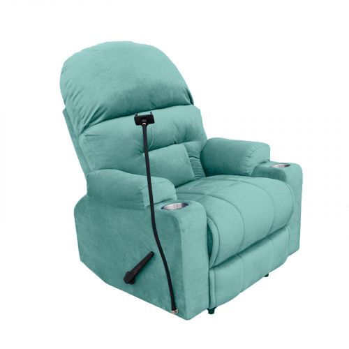 Velvet Rocking Cinematic Recliner Chair with Phone Holder, Light Turquoise, NZ80 PLUS, In House