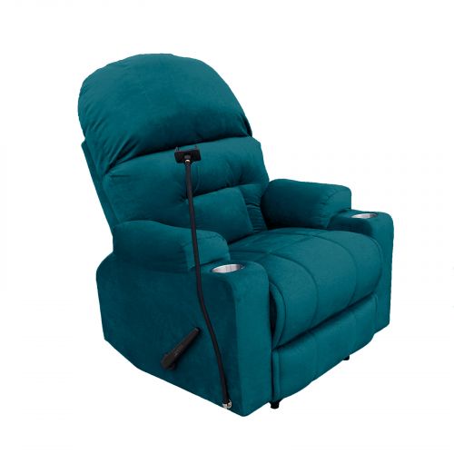 Velvet Rocking & Rotating Cinematic Recliner Chair with Phone Holder, Dark Turquoise, NZ80 PLUS, In House