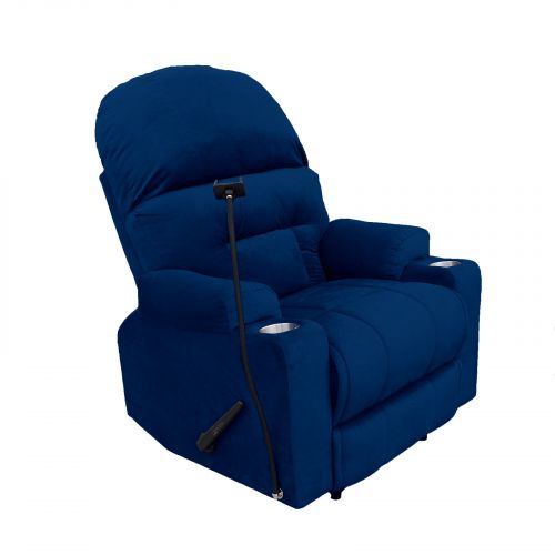 Velvet Rocking & Rotating Cinematic Recliner Chair with Phone Holder, Dark Blue, NZ80 PLUS, In House