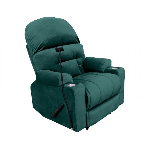 Velvet Rocking & Rotating Cinematic Recliner Chair with Phone Holder, Dark Green, NZ80 PLUS, In House