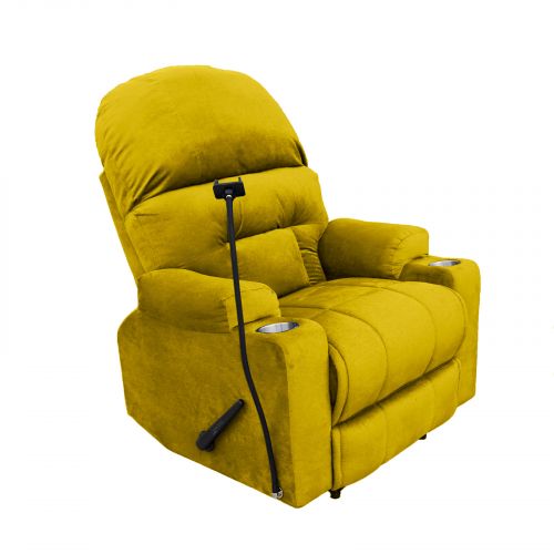Velvet Rocking & Rotating Cinematic Recliner Chair with Phone Holder, Gold, NZ80 PLUS, In House