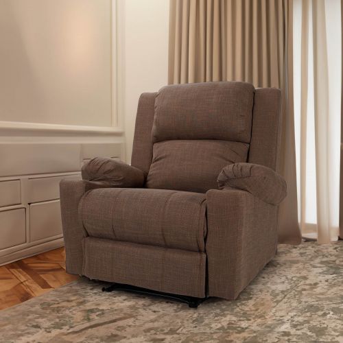 Lazy Troy Burlap Classic Recliner Chair with Cups Holder, Brown | In House