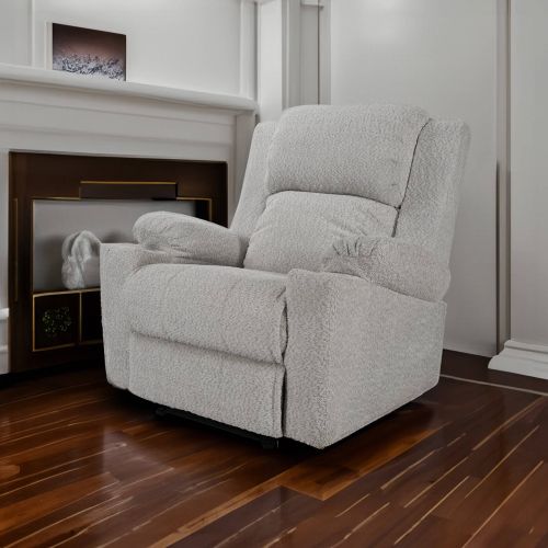Lazy Troy Bouclé Rocking & Rotating Recliner Chair with Cups Holder, Ivory | In House