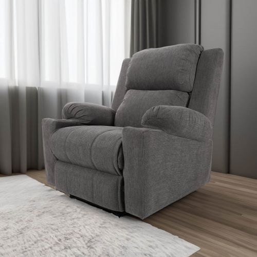 Lazy Troy Padded Linen Classic Recliner Chair with Cups Holder, Dark Grey | In House
