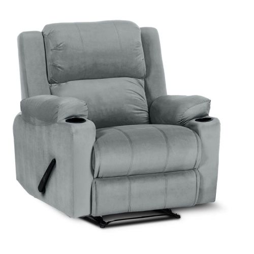 Lazy Troy Velvet Rocking & Rotating Recliner Chair with Cups Holder