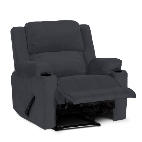 Lazy Troy Velvet Rocking & Rotating Recliner Chair with Cups Holder
