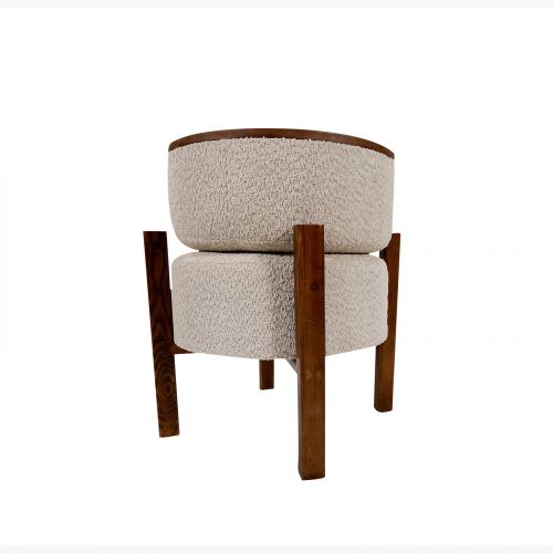 2 in 1 Small Table And Seat Upholstered With Bouclé And Super Foam Filling, Ivory & Brown, E20