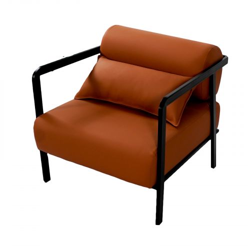 Luxury Leather Garden Chair with Metal Frame, Camel