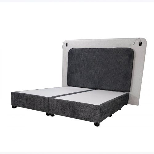 Margaret | Bouclé Bed Frame, King, 200×180 Cm, White & Grey