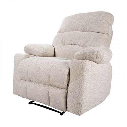 Bouclé Rocking Cinematic Recliner Chair with Cups Holder, Ivory, NZ60