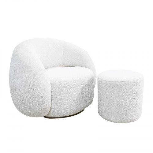 Bouclé Upholstered Chair with Pouf Ottoman