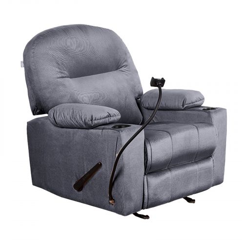 Velvet Rocking Cinematic Recliner Chair with Phone & Plastic Cups Holder, Deep Grey, Panda