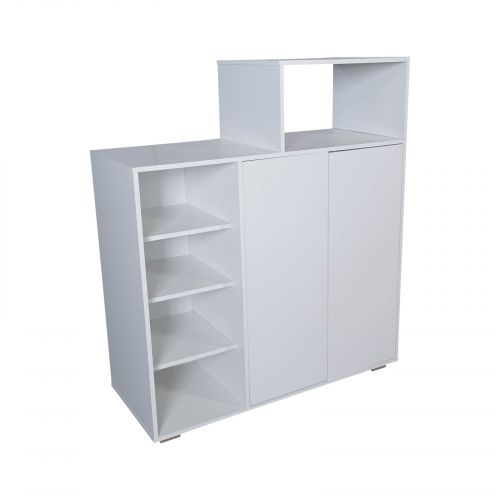 In House | Coffee Corner with 3 Closed Shelves and 4 Open Shelves made of MDF Wood in an Elegant Design, Size 120 × 50 × 140 cm, White