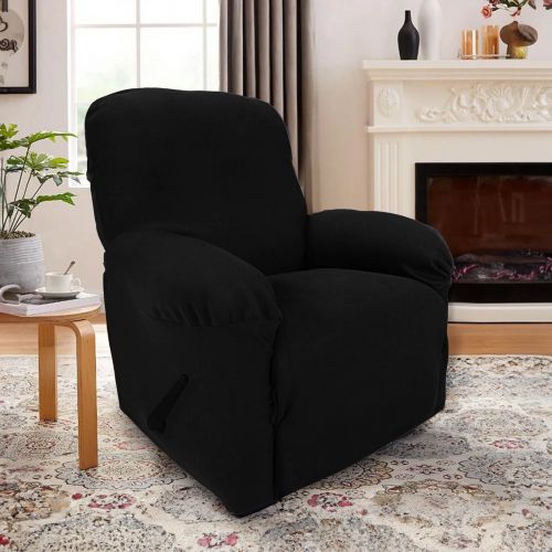 غطاء كرسي استرخاء أمريكان بولو مصنوع من قماش ليكرا مكون من 4 قطع, أسود