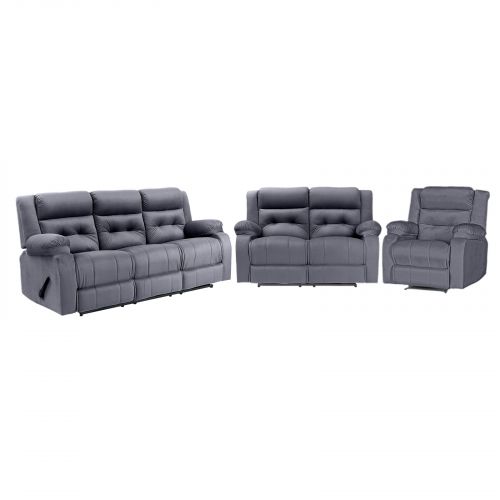 3 Pieces Recliner chairs set, Velvet Rocking Single Recliner, Double and Triple, Deep Grey, NZ30