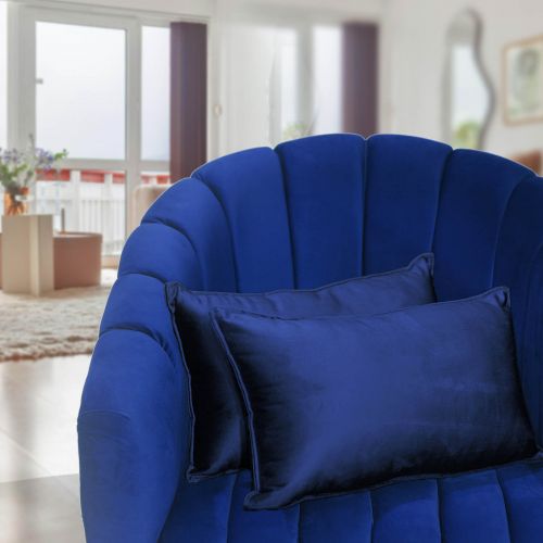 2 Pieces Velvet Decorative Cushion Set Solid Design, 50x30 cm, Dark Blue