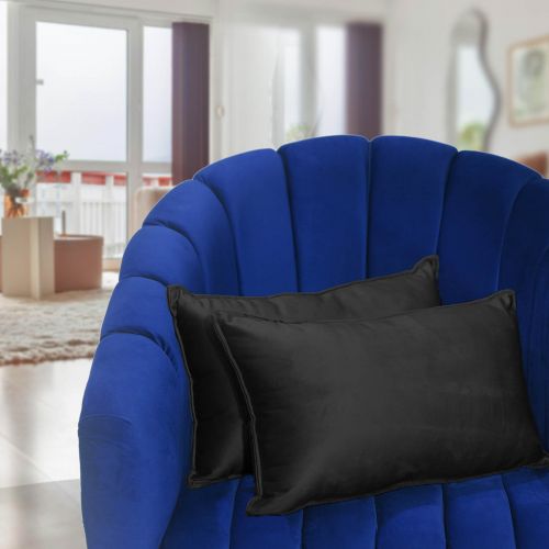 2 Pieces Velvet Decorative Cushion Set Solid Design, 50x30 cm, Black