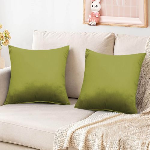 2 Pieces Velvet Decorative Cushion Set Solid Design, 45x45 cm, Yellow