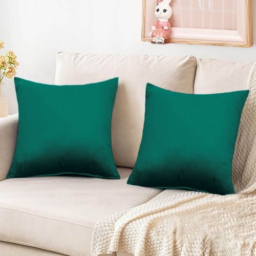 2 Pieces Velvet Decorative Cushion Set Solid Design, 45x45 cm, Dark Green