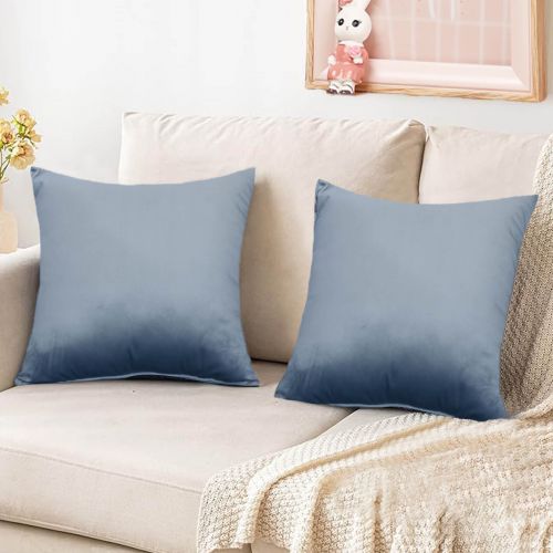 2 Pieces Velvet Decorative Cushion Set Solid Design, 45x45 cm, Grey