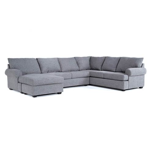 In House Corner Sofa Set with Right Arm Chaise Longue Linen Upholstered - 6 Seats - Grey 