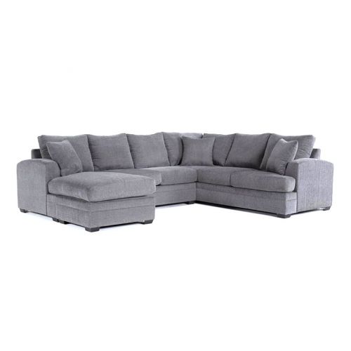 In House Modern Corner Sofa Set with Right Arm Chaise Longue Linen Upholstered - 6 Seats - Grey
