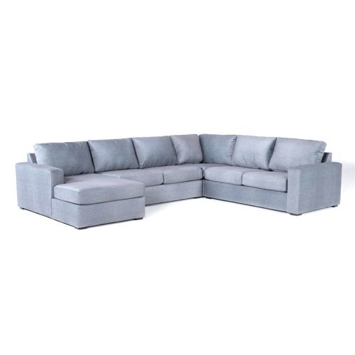 In House Corner Sofa Best Set with Right Arm Chaise Longue Linen Upholstered - 6 Seats - Grey