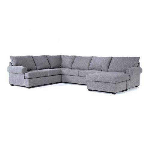 In House Modern Corner Sofa Set with Left Arm Chaise Longue Linen Upholstered - 6 Seats - Grey