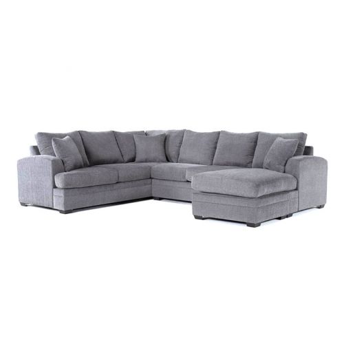 In House Corner Sofa Best Set with Left Arm Chaise Longue Linen Upholstered - 6 Seats - Grey