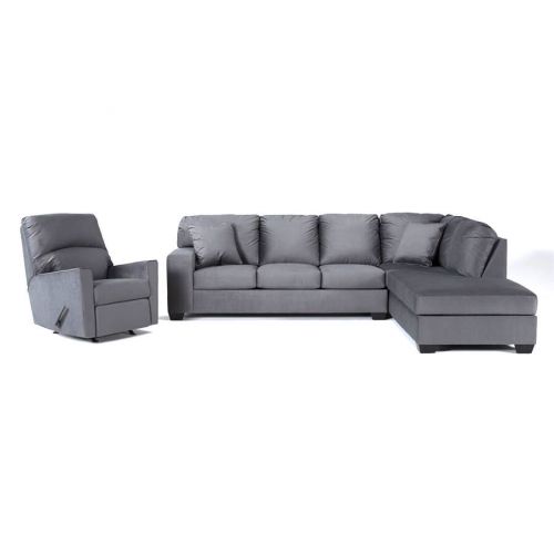 In House Corner Sofa Set with Left Arm Chaise Longue & Rocker Recliner Linen Upholstered - 5 Seats - Dark Grey