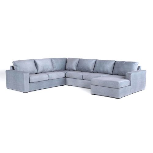 In House Corner Sofa Set with Left Arm Chaise Longue Linen In Upholstered - 6 Seats - Grey