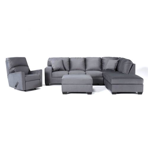 In House Corner Sofa Set with Left Arm Chaise Longue & Rocker Recliner & Ottoman Linen Upholstered - 5 Seats - Dark Grey