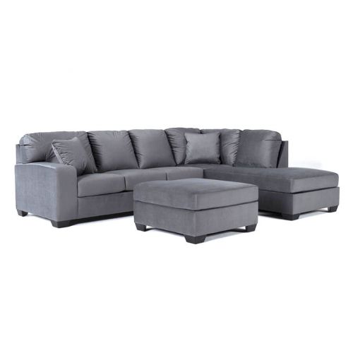 In House Corner Sofa Set with Left Arm Chaise Longue & Ottoman Linen Upholstered - 5 Seats - Dark Grey