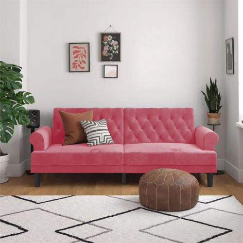 نوتيلا | أريكة على شكل سرير 2 في 1 منجدة بالمخمل, زهري غامق