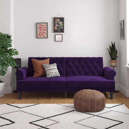 Nutella | 2 In 1 Sofabed Velvet Upholstered, Dark Purple