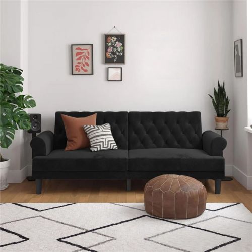 نوتيلا | أريكة على شكل سرير 2 في 1 منجدة بالمخمل, أسود